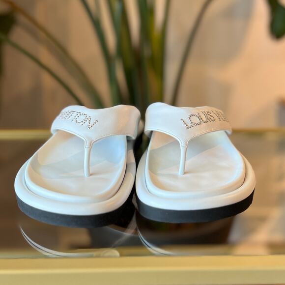 LOUIS VUITTON White Leather Studded Accents Flip Flops SZ 40 - Picture 5 of 9